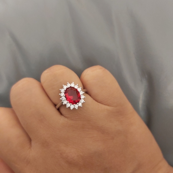 Ruby CZ AAA/ Rhodium Plated Ring: - Picture 11 of 12